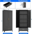 Black Pantry Kitchen Cabinet with Drawer, 75 Inch Metal Storage Cabinet with Doors and Shelves, Steel Food Pantries, Large Freestanding Cupboard for Living&Dining Room-Assemble Required by CozyNest Decor