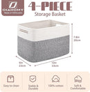 OIAHOMY 4 Pack Storage Baskets for Organizing, Basket for Shelves with Handle, Woven Baskets for Storage Toys, Towels, Books, Cotton Rope Basket 13" L x 9 " W x 7.8 " H, Grey & White by TinyTreasures Baby Boutique