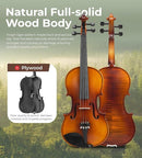 Violin Acoustic Fiddle Kit Professional Solid Wood Violin Unique Maple Wood Pattern Premium Ebony Fitting Starter Kit for Beginner Adults, Full Size By Vangoa by TinyTreasures Baby Boutique