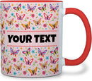 Personalized Mug for Kids - Butterflies - Custom Name/Text, Ceramic Hot Chocolate/Cocoa/Coffee Cup for Girls, Birthday/Christmas/Holiday Gift - 11 oz, Red Handle by TinyTreasures Baby Boutique
