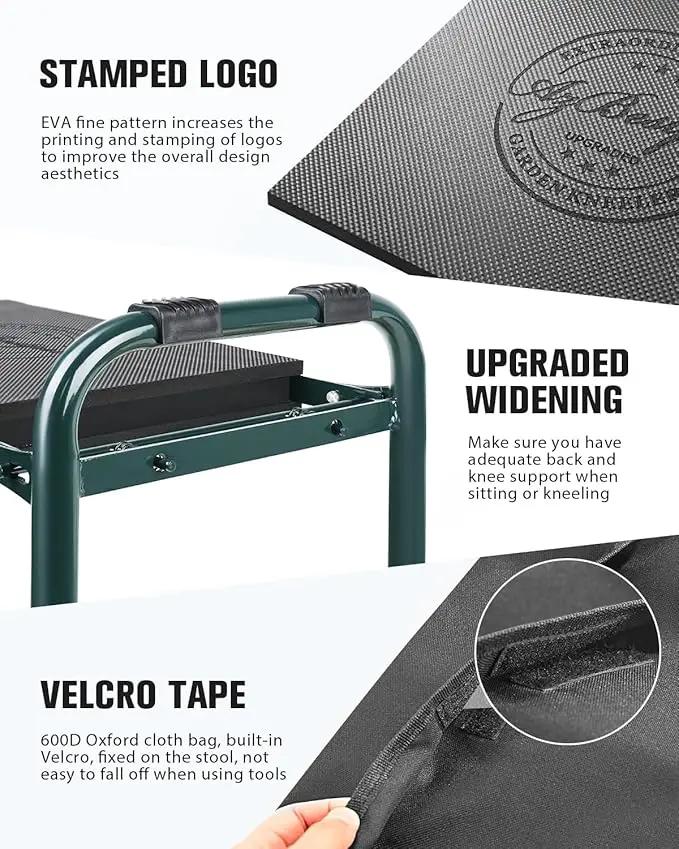 Garden Kneeler and Seat Heavy Duty, Upgraded Foldable Gardening Stool - Widened to 10" Stable Wear-resistant Prevent Knee and Back Pain, Beautiful Logo high-end 2 Large Tool Bags Gift for Women, photo 5 of 6