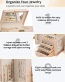 AKOZLIN 4-Tier Jewelry Box Leather Jewelry Storage Organizer with 3 Drawers Lockable for Women Girls Ring Necklace Earring Bracelet Holder with Mirror Champagne by TinyTreasures Baby Boutique
