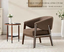 Mid-Century Modern Accent Chairs Set of 2, Comfy Barrel Armchairs with Wide Seat, Upholstered Lounge Chairs with Walnut Wood Legs for Living Room/Bedroom/Reading Corner, Linen Fabric, Brown by CozyNest Decor