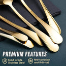 Gold Serving Utensils, OGORI 12-Piece Stainless Steel Serving Utensils Include Serving Spoons, Slotted Spoons, Serving Tongs, Serving Forks, Butter Knife, Stirring Spoon, Soup Ladle, Pie Server by CozyNest Decor