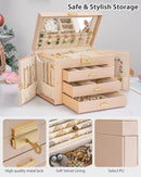 AKOZLIN Large 4-Tier Jewelry Box Leather Jewelry Storage Organizer with 3 Drawers Lockable for Women Girls Ring Necklace Earring Bracelet Watches Holder with Mirror Champagne by TinyTreasures Baby Boutique