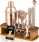 KITESSENSU Cocktail Shaker Set Bartender Kit with Stand - Drink Mixer Bar Set with All Essential Bar Accessory Tools - Martini Shaker Jigger Strainer Mixer Spoon Muddler Liquor Pourers - Rose Gold by CozyNest Decor