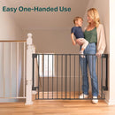Cumbor 29.2-43" No Bottom Bar Baby Gate for Stairs, 2-in-1 Hardware Mounted Dog Gate Indoor, Wide Pet Gates for Doorway with Large Walk Thru Door, Child-Proof Gate for Top & Bottom of Stairs(Black) by TinyTreasures Baby Boutique