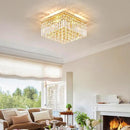 4-Light Gold Crystal Chandeliers Flush Mount Chandelier Light Fixture with K9 Crystals Modern Ceiling Lights Elegant Square Lamp for Bedroom,Hallway,Bar,Living Room,Dining Room,H5.9 xW13.7 by CozyNest Decor