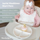 WeeSprout Baby Led Weaning Bundle, Silicone Suction Bowl, Spoons, Bib & Cup, Develops Self Feeding Skills, Dishwasher Safe (Pink) by TinyTreasures Baby Boutique