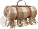 Picnic Blanket Extra Large Waterproof with Strap 59"x79" - Machine Washable Tassels Faux Wool Cashmere for Park, Grass, Camping, Hiking, Concerts (Coffee Plaid, 59"X79") by TinyTreasures Baby Boutique