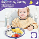 Stainless Steel Toddler Plate with Suction, 9” Divided Plates with Removable Silicone Sleeves for Baby, Non Toxic & BPA Free | Non Slip | Unbreakable Kids Snack Dishes Set of 2, Green & Purple by TinyTreasures Baby Boutique