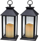 YAKii Hanging Glass Panes Lantern Portable Led Candle Light Operated by 3AAA Battery Use for Garden Yard, Indoor & Christmas Day Decoration etc (Black 2PCS) by CozyNest Decor