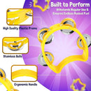 Flexzion Half Moon Musical Tambourine Set of 4, Red Yellow Blue Green, Double Row Metal Jingles Hand Held Percussion Drum with Ergonomic Handle Grip by TinyTreasures Baby Boutique