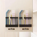 Magnetic & Adhesive Straw Organizer – Carbon Steel Utensil Holder for Reusable Straws, Chopsticks & Stirrers – Wall or Fridge Mount, Space-Saving Black Storage Rack by CozyNest Decor
