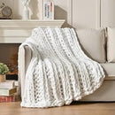 Esterra Chunky Knit Blanket Throw, 100% Handmade Chenille Throw Blanket 50"x60", Soft Thick Yarn Cable Knit Crochet Throw Blanket Rope Knot Throw for Couch Bed Sofa, Bright White by CozyNest Decor