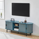 62" Tambour Door TV Stand,Wood Mid Century Modern TV Cabinet for Up to 75“ TV,Curved Edge Long TV Stand with Storage for Bedroom Living Room(62.2inch,Blue) by CozyNest Decor