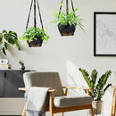 2 Pack Hanging Planters Set,10 Inch Indoor Outdoor Hanging Plant Pot Basket,Hanging Flower Pot with Drainage Hole with 3 Hooks for Garden Home… (Black Hanger Black Planters) by GreenHaven Gardens