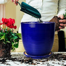 Ceramic Planter Pot - 12 Inch Pot for Plants Large Indoor Plant Pot with Drainage Hole and Saucer Fluted Round Planter for Outdoor Plants Flower Pot for Home Garden Blue by GreenHaven Gardens