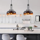WUZUPS Chandelier Rustic Farmhouse Industrial Round Ceiling Pendant LED Light Fixture with Amber Gradient Black Glass Shade for Dining Room Kitchen Island Foyer Entryway, H 20.9" W 15.9", E26 Base by CozyNest Decor