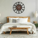 Maxstar Large Round Wall Clock for Living Room Decor Battery Operated Non Ticking Black Metal Wood Clocks for Home Living Room Garden Farmhouse Office Kitchen Decoration -24 inch by CozyNest Decor