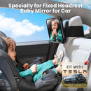 Fixed Headrest Car Mirror for Baby Rear Facing Fit Tesla Shatterproof Baby Mirror for Car Back Seat 360° Wide Clear View Never Shake Crash Tested Stable Velcro Strap Newborn Baby Essentials by TinyTreasures Baby Boutique