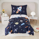 PERFEMET 4 Pcs Toddler Bedding Dark Blue Outer Space Printed Toddler Bed Set with Sheets Reversible Planet Rocket Pattern Bed in a Bag for Toddlers(Dark Blue, Planet/Rocket) by TinyTreasures Baby Boutique