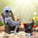 Andre' & Fritz | Celebrating Friendship with a Morning Cup of Coffee | Whimsical Extraterrestrial Outdoor Decor | Garden Statue 2pc Resin Set 6.25”/ 3.50” Tall (Coffee with Friends) by GreenHaven Gardens