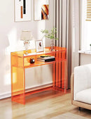 Acrylic Console Table, Entryway Table with Storage Shelves (1, 39.4 * 31.5 * 11.7 inches) (Orange) by CozyNest Decor