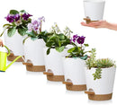 5 Pack 5 inch Self-Watering Pots, African Violets Planter with Drainage Holes and Reservoir, White Brown Plastic Planter for Indoor Outdoor Plants Flowers and Houseplants White Brown, 5 inch 5 pcs by GreenHaven Gardens