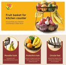 2 Tier Fruit Basket for Kitchen Counter with 2 Banana Hangers, Metal Stackable Fruit Bowl for Kitchen Counter for Bread Vegetable Fruits, Brown by CozyNest Decor