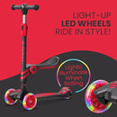 Black and Red 3 Wheel Scooter with Seat for Kids – Light-Up LED Wheels, Adjustable Handlebar and Seat, Smooth PU Wheels, Wide Anti-Slip Deck, Rear Foot Brake – Toddler Outdoor Toys for Ages 2+ by TinyTreasures Baby Boutique