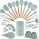 Country Kitchen Non Stick Silicone Utensil Set with Rounded Wood Handles for Cooking and Baking, 38 Piece Set, Mint by CozyNest Decor