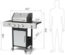 3-Burner Propane Gas Grill with Side Burner, 25,650 BTU Outdoor BBQ Grill with Stainless Steel Warming Rack, Enameled Cooking Grids, Built-in Thermometer & Foldable Side Tables with 6" Wheels by GreenHaven Gardens