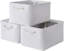 TheWarmHome Storage Basket for Gifts Empty - Large 3 Pack 15.7x11.8x8.2 inch Storage Basket for Organizing with Handles, Canves Storage Bins for Organizer Closet Toy Cubes Gift (White) by TinyTreasures Baby Boutique
