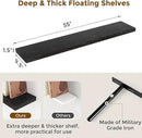 Fun Memories Floating Shelves 55 Inch Set of 2, Black 55 x 9 Wall Shelves for Home Decor Storage, Rustic Wood Floating Shelf for Wall, 9 Inch Deep Shelving for Bathroom, Living Room, Kitchen by CozyNest Decor