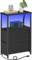 TUTOTAK Small Narrow LED End Table with Charging Station, Side Table Outlets, Nightstand with 2 Cloth Drawers, Couch Table, for Living Room, Bedroom, Bedside, Black TB01BK085L by CozyNest Decor