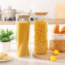 Glass Food Storage Jars with Lids(76oz)Square Set of 3 ,Glass Storage Containers Clear Glass Food Canister with Bamboo Lid Airtight For Serving Tea, Coffee Beans, Flour,Cookie, Cereal,Spice and More by CozyNest Decor