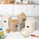 WHITE FEATHER SUPPLIES 4 Pc Flour Sugar Storage Container, Large Food Storage Containers with Lids Airtight for Kitchen, BPA Free Plastic Cereal Containers Storage [2 X 6.5 + 2 X 5.2] 4 Measuring Cup by CozyNest Decor