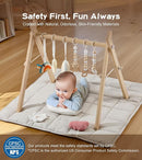 Baby Gym with Mat, Wooden Play Gym with 9 Sensory Toys, Foldable Baby Play GymFrame Activity Center, Natural Pine Wood, Montessori Toys, Easy to Assemble & Clean, Natural Color by TinyTreasures Baby Boutique