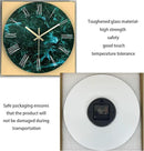 Teal Wall Clock Battery Operated 14 Inch Modern Abstract Clocks for Living Room Decor Marble Pattern Glass Analog Wall Clock Silent by CozyNest Decor