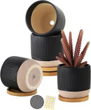 AOMRYOM 4 Inch Small Ceramic Plant Pots with Drainage Hole and Saucer, Modern Flower Planter for Succulent, Indoor Plants, Cactus, Herbs, Black, Set of 4 (Plant Not Included) by GreenHaven Gardens