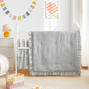 Tufted Ruffle Crib Bedding Set 3 Pieces Baby Girls Boys Boho Quilted Comforter with Fitted Sheet and Bed Skirt - Cute Ruffled Shabby Chic Baby Bedding Soft Blanket Design Light Gray by TinyTreasures Baby Boutique