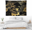 HZOHNAGO Japanese Tapestry Gold Flowers Umbrella Fan Pattern Printed Wall Tapestry Painting Wall Hanging for Bedroom Living Room Dorm 80" W x 60" H by CozyNest Decor