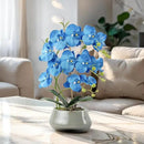 Orchid Artificial Flowers with Gray Vase Large Silk Faux Phalaenopsis Flowers for Dining Room Table Floral Centerpieces Indoor Decoration,Blue by CozyNest Decor