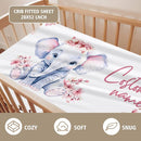 Custom Name Crib Bedding Set - Elephant Theme, Personalized Pink Flower Pattern Nursery Bedding 3-Piece Set– Soft Blanket, Fitted Sheet, Changing Pad Cover – for Newborns Girls Nursery Gifts by TinyTreasures Baby Boutique