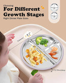 Stainless Steel Baby Plate with Suction, 8” Divided Toddler Plates with Removable Silicone Sleeves for Kids, Non-Toxic Non-Slip Unbreakable Dishwasher Safe Dinnerware Set of 2, Pink & Lilac by TinyTreasures Baby Boutique