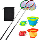 2PCS Fishing Net with Bucket, Telescopic Fishing Landing Net, Collapsible Kids Sand Bucket, Kids Fish Butterfly Catching for Freshwater Saltwater Outdoor Activities by TinyTreasures Baby Boutique