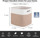 OIAHOMY Cube Storage Basket, 3-Pack Woven Cotton Rope Baskets, 11-Inch Cube Basket with Handles, Great for Shelves, Closets, Children's Toy Organization - White & Brown by TinyTreasures Baby Boutique