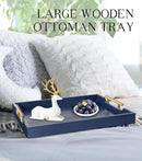 Coffee Table Tray - Large Ottoman Tray for Living Room - Wood Serving Tray with Handles(2 Sets) - Wooden Trays for Coffee Tables, 4 Round Coasters Included, Deep Blue by CozyNest Decor