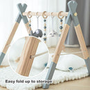 Wooden Foldable Baby Play Gym Frame Activity Hanging Bar With 5 Toys - Natural for Newborn (Grey) by TinyTreasures Baby Boutique